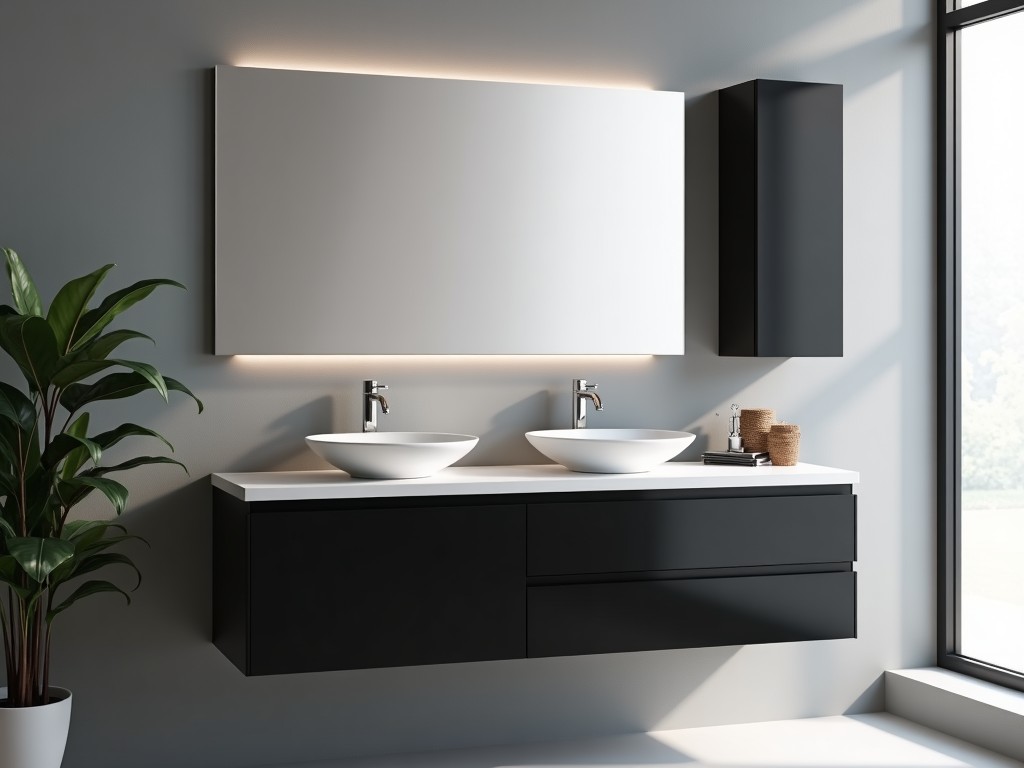 Custom Factory Black Wall Hung Bathroom Cabinet