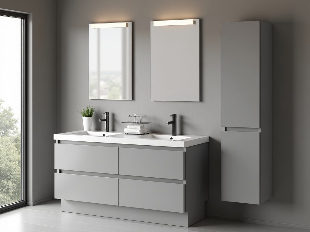 Grey Gloss Freestanding Bathroom Cabinet
