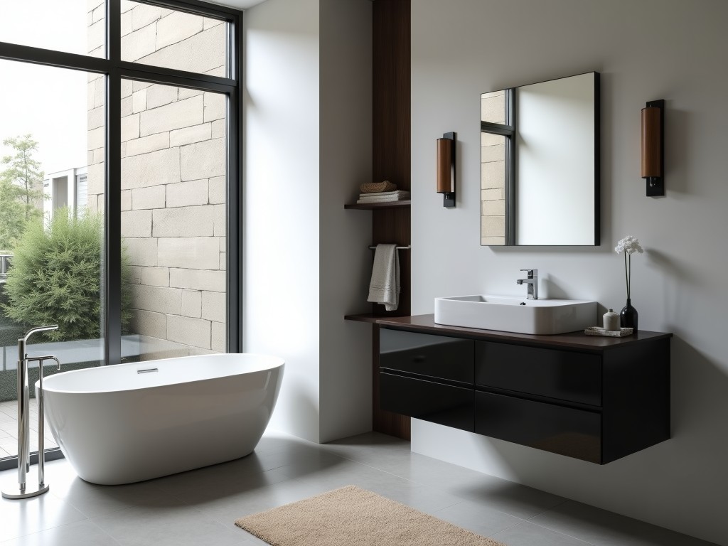 Single Floating Black Bathroom Vanity With Sink