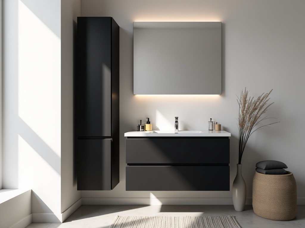 Tall Black Freestanding Bathroom Cabinet
