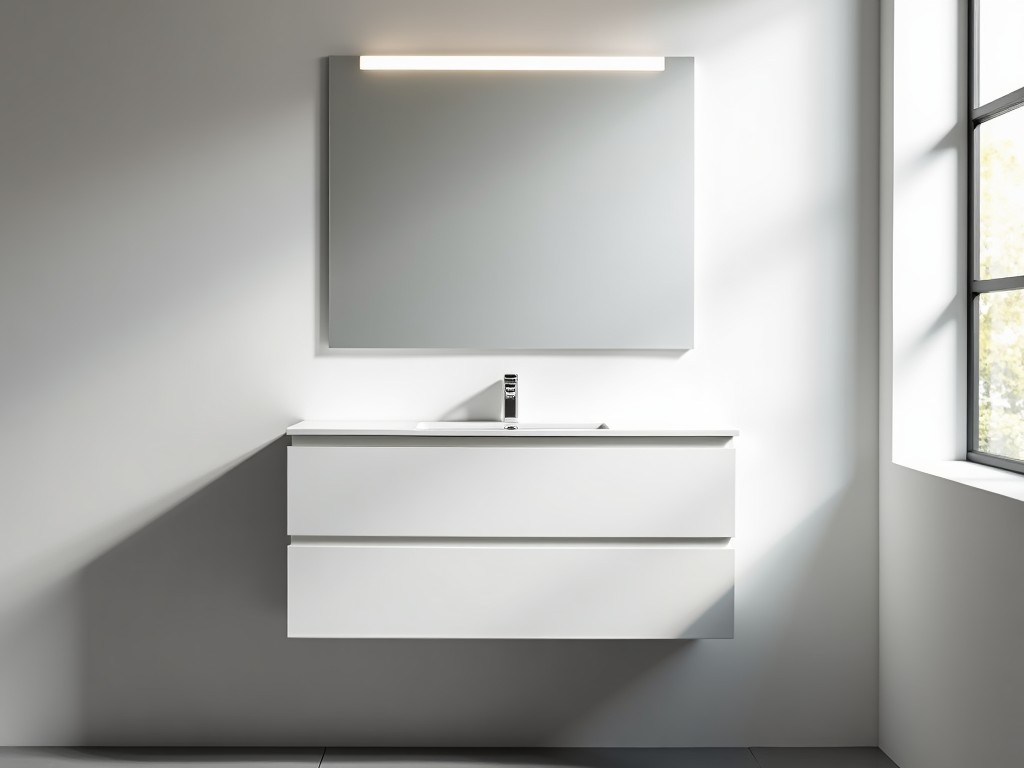 White Wall Mounted Single Sink Bathroom Vanity